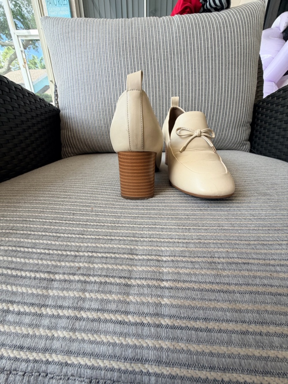 Aeropostale Cream Block Heel Loafer with Bow
